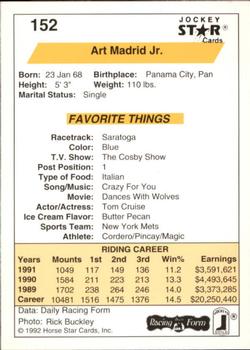1992 Jockey Star #152 Art Madrid Jr. Back